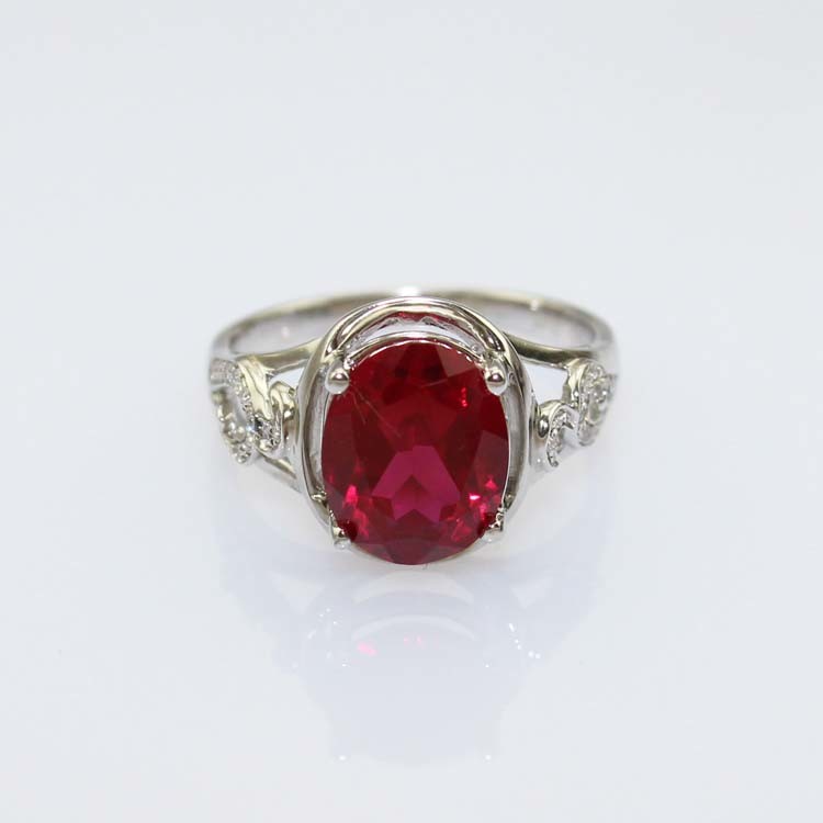 Created Oval Ruby CZ Diamonds Sterling Silver Women Ring (R122)