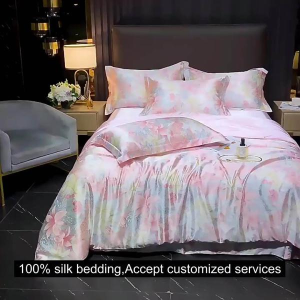 Diagonal Printing Mulberry Silk Fitted Sheet Set for 100% Silk Bedding in Market