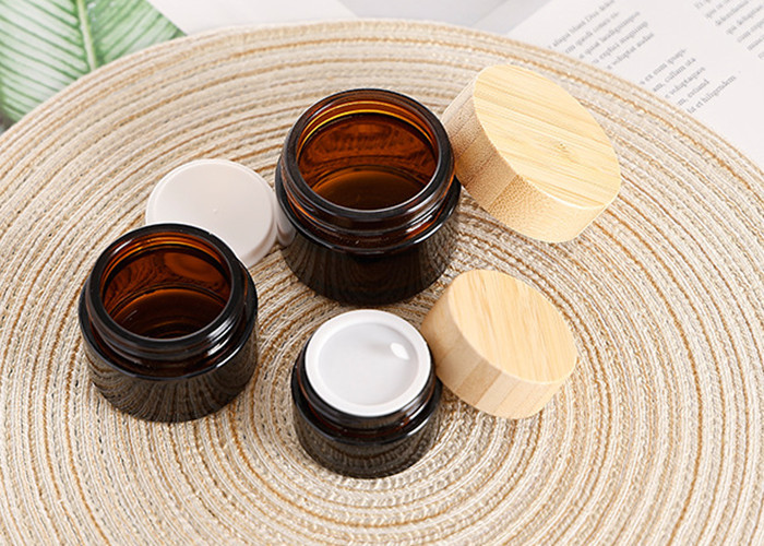 10g 30g 50g 100g Cosmetic Bamboo Lid Glass Jars 50g Face Cream Amber Glass Jar with Bamboo Lid