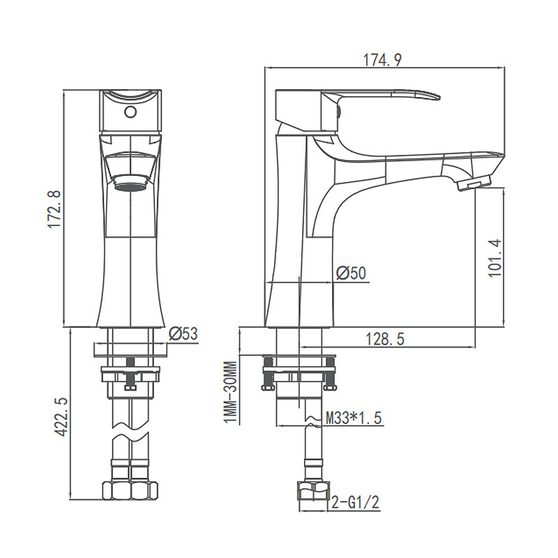 AG4107H Basin Mixer Faucet , 174.9mm Matte Black Basin Mixer Tap