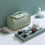 Large Capacity Travel Vanity PU Cosmetic Bag With Handle