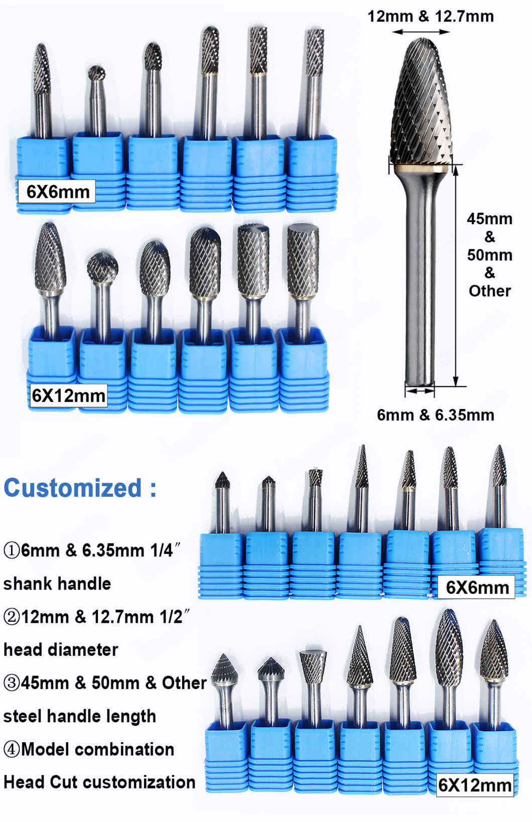 1/4 Inch Shank Burrs Tool Bit 6mm Double Cut Carving Grinder Bit Engraving Tungsten Carbide Burr Set Rotary File Tungsten Burr