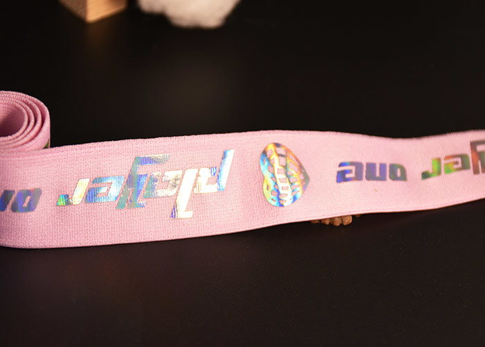 Garments Trousers 30mm Elastic Webbing Band With Printed Shiny TPU Logo
