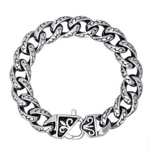 China 925 Silver Plated Thai Vintage Old Fashion Titanium Stainless Steel Curb Chain Bracelet(CE351) wholesale