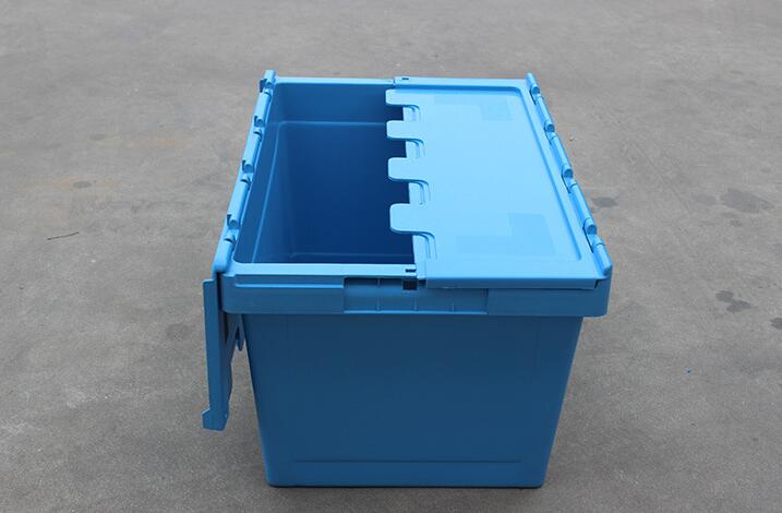Attached Lidded crates Plastic Storage tote logistic box with hinged lids