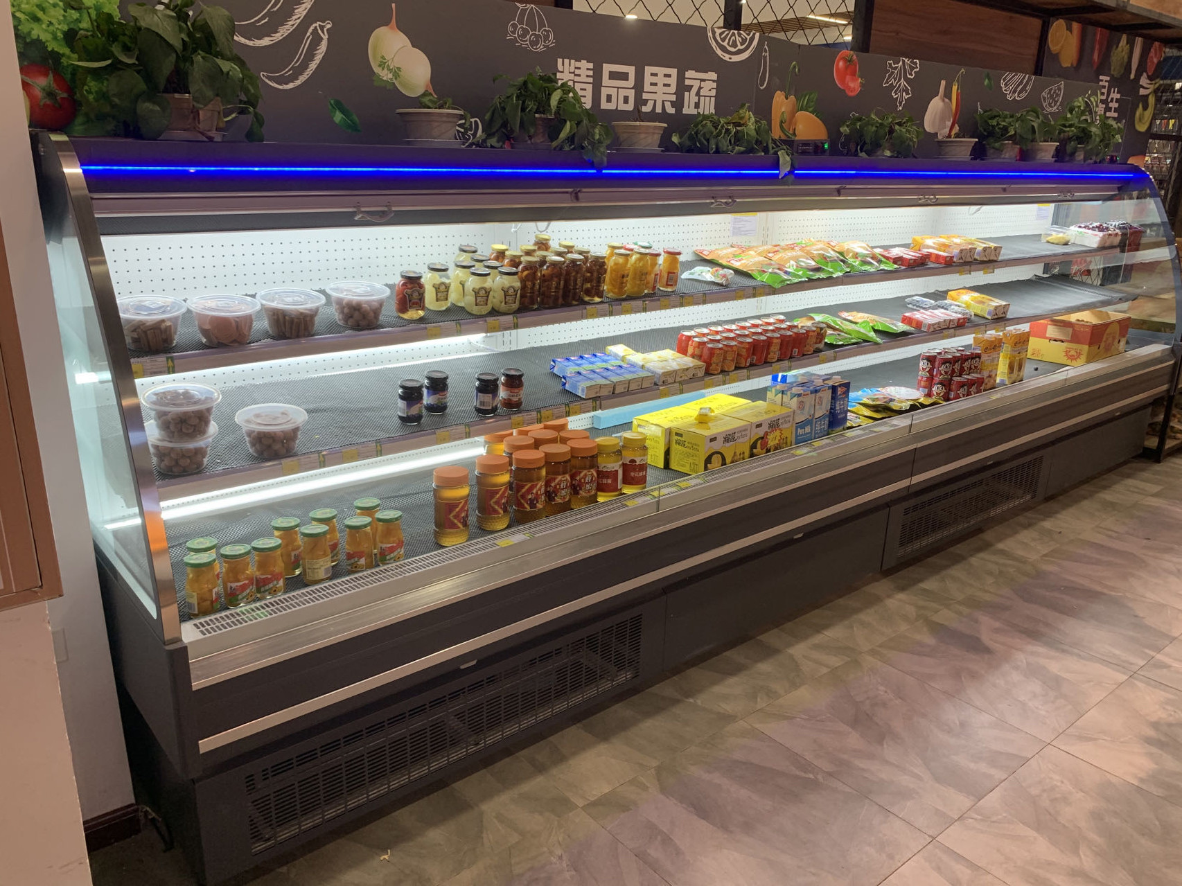 Air Curtain Food Display Cooler 850L Hypermarket Refrigerated Cabinet Case