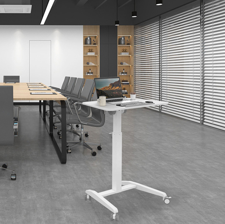 Customized Wooden Grain Pneumatic Height Desk for White Office Computer Workstation