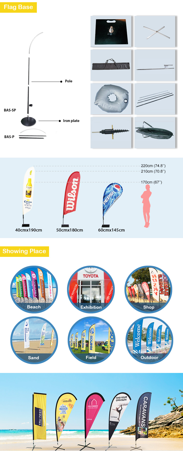 65g Polyester Teardrop Beach Flag , Outdoor 100x300cm Roll Up Flag