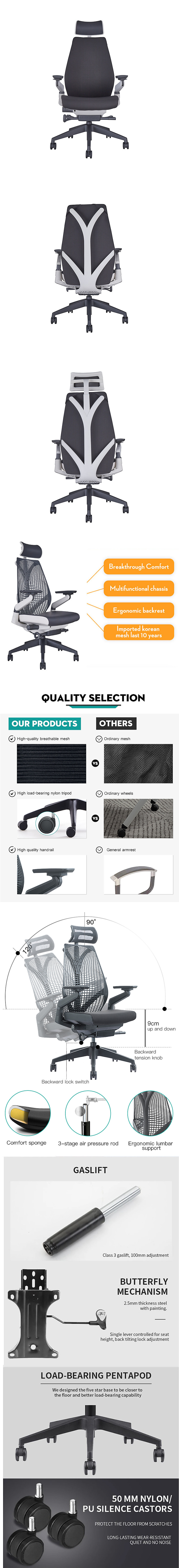 Bionic Design Spine Protection Computer Home Chair with Mesh Material and 4D Armrest
