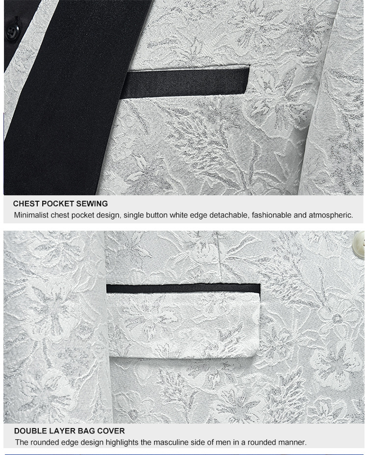 Men's Autumn Printed Stage Dress Groom's Suit with Large Size and Breathable Fabric