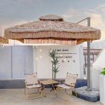 Large Windproof Hawaiian Parasol Wooden Colored Steel Pole Tiki Thatch Beach