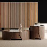 Marble Central Coffee Table Natural Stone Top Wood Legs For Living Room And