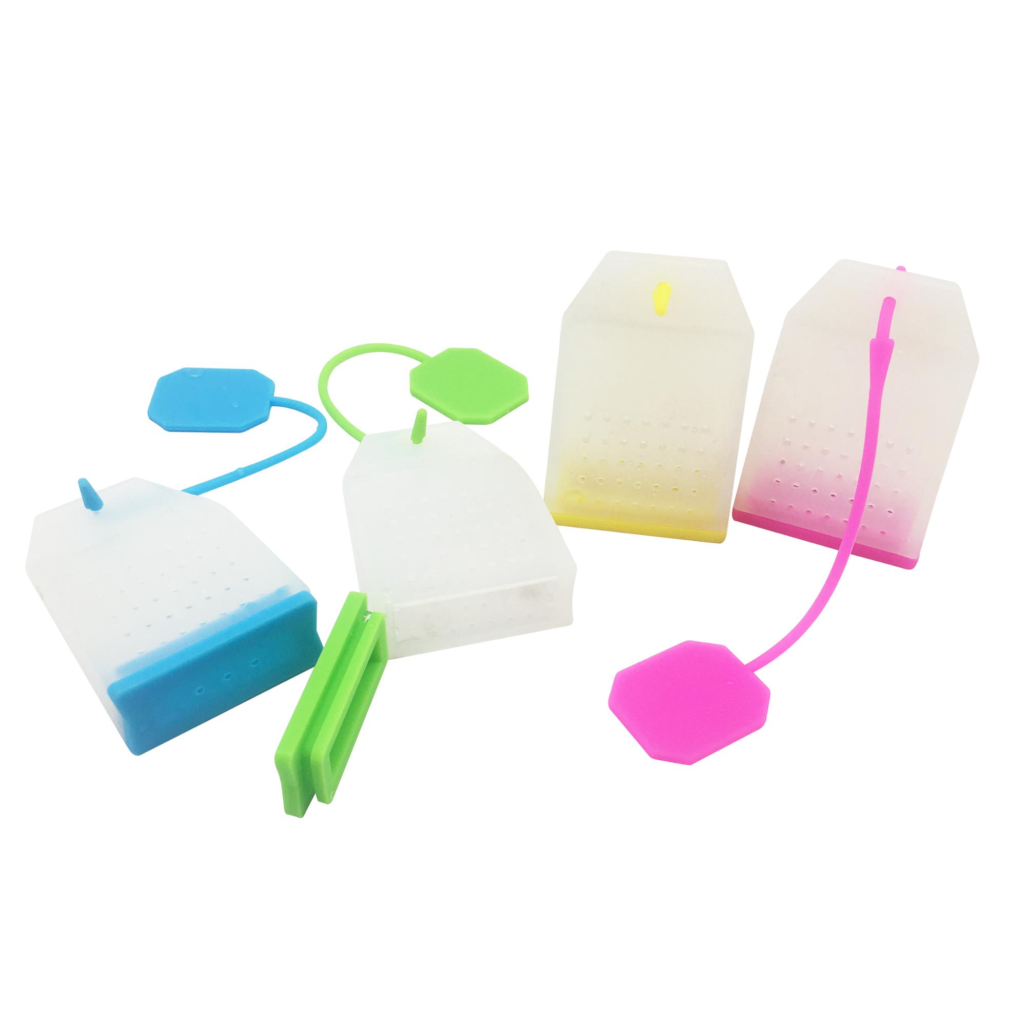 4pcs BPA- Free Custom Logo Printed Colorful Genuine Reusable Silicone Tea Bag Infuser Gift Set with Cute Snail Cup Charms
