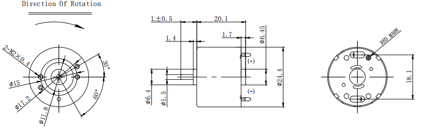 RF-320 Small DC Motor Dimension
