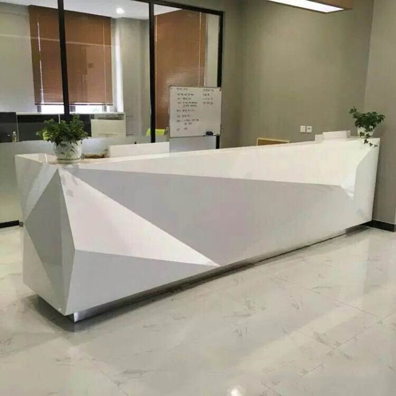 Special Shape Manager Office Furniture White Counter For Company / Hotel Front Desk