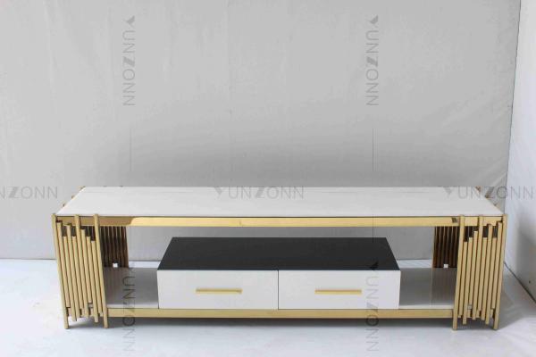 Living Room White And Gold Tv Console Table Marble Top Stainless Steel With