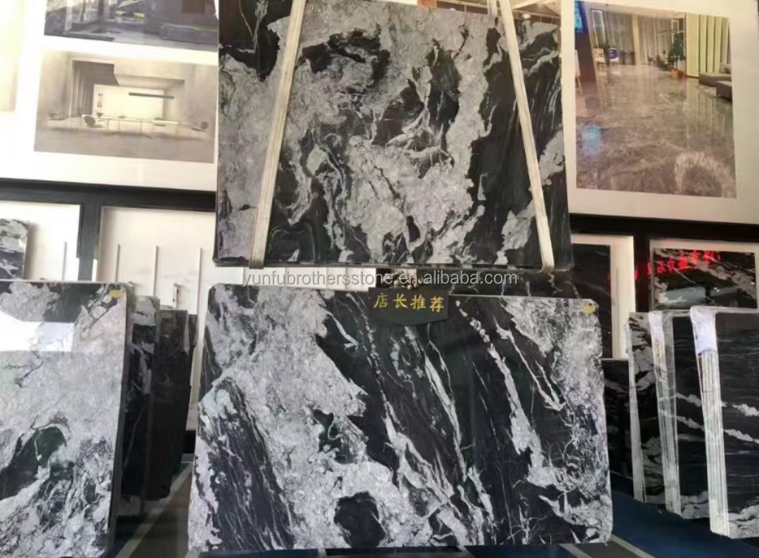 Hotel Surface Finishing Polished Italian Fendy Black Marble with White Veins Tile