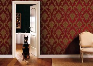 China 0.53*10M Living Room PVC Removable Wall Coverings With Red And Gold Color , ISO SGS wholesale