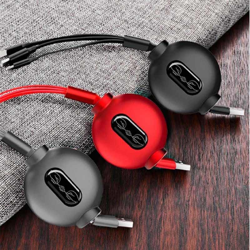 3A Max Current 1.2m Retractable USB Extension Cable 3 In 1 Multi Port