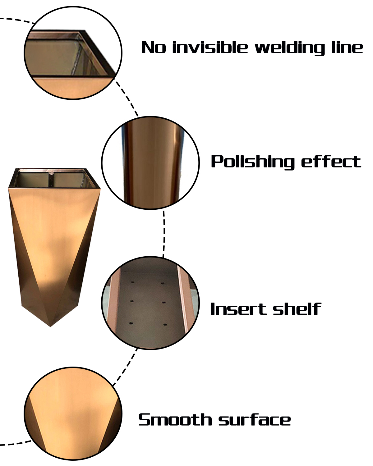 Public decorative octagonal shiny flower pot steel planter