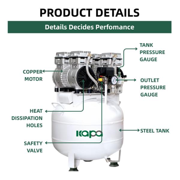 Silent Piston 2HP Oil Free Air Compressor 8bar 270 L/min W/ 50L Steel Tank