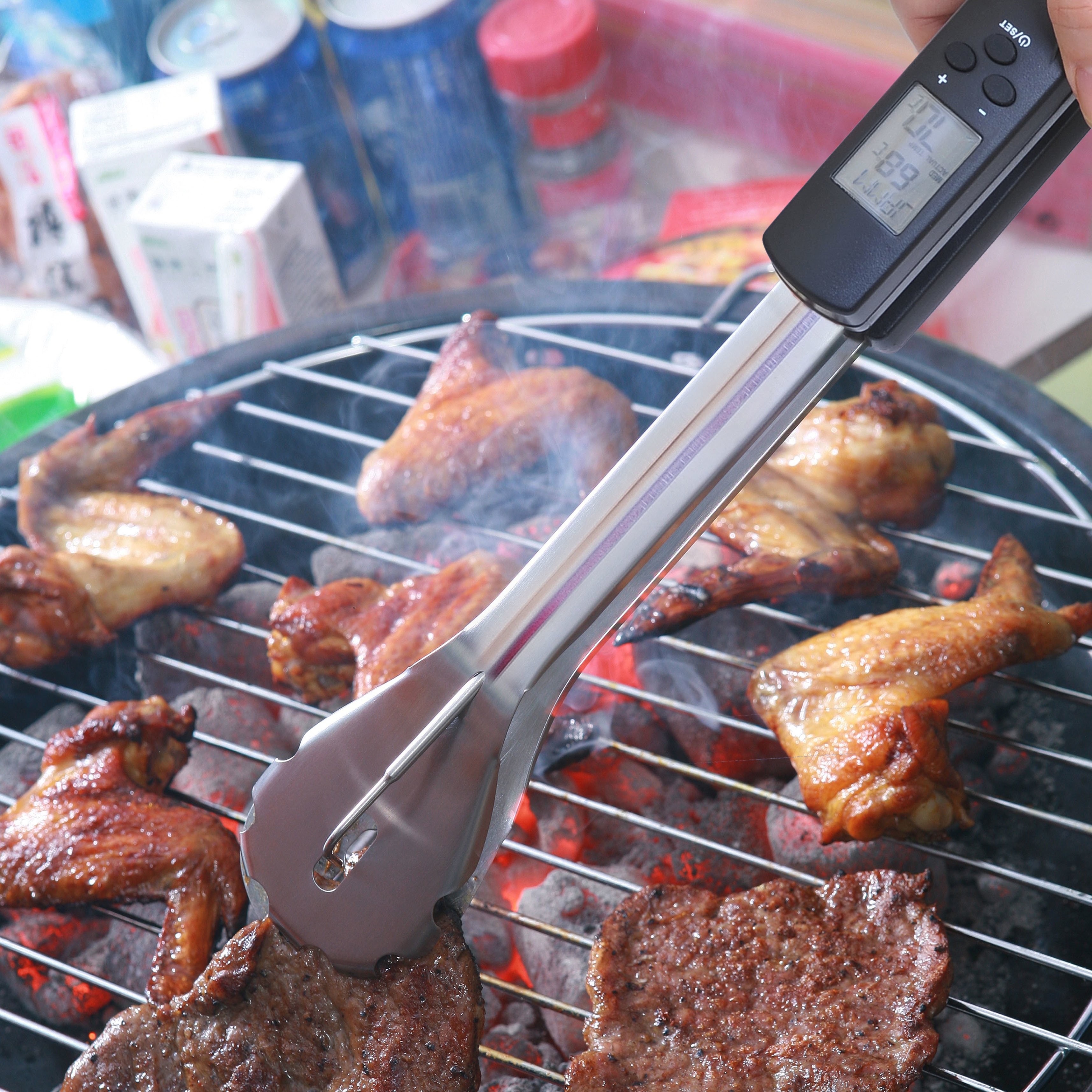 IPX6 Water Resistance BBQ Tools Clip Clamp Stainless Steel Food Barbecue Tongs