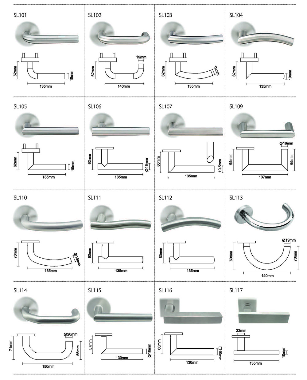 Available door levers for UNITY door handle sets