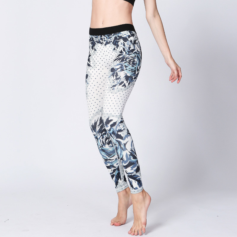CPG Global Women's Fitness Legging Sport Running Pants Yoga Flower Print and Black Spots Super Slim HK30