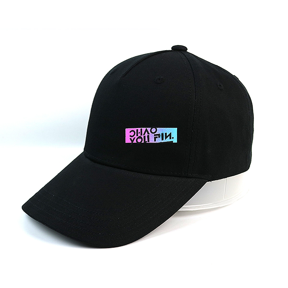 Custom Solid Black Rubber Printed Baseball Caps Hat For Boys And Girls