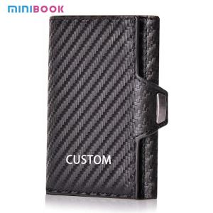 China PU Custom Trifold Leather Wallet RFID Blocking Men's Card holder Business Credit Carbon Fiber Wallet For Cards wholesale