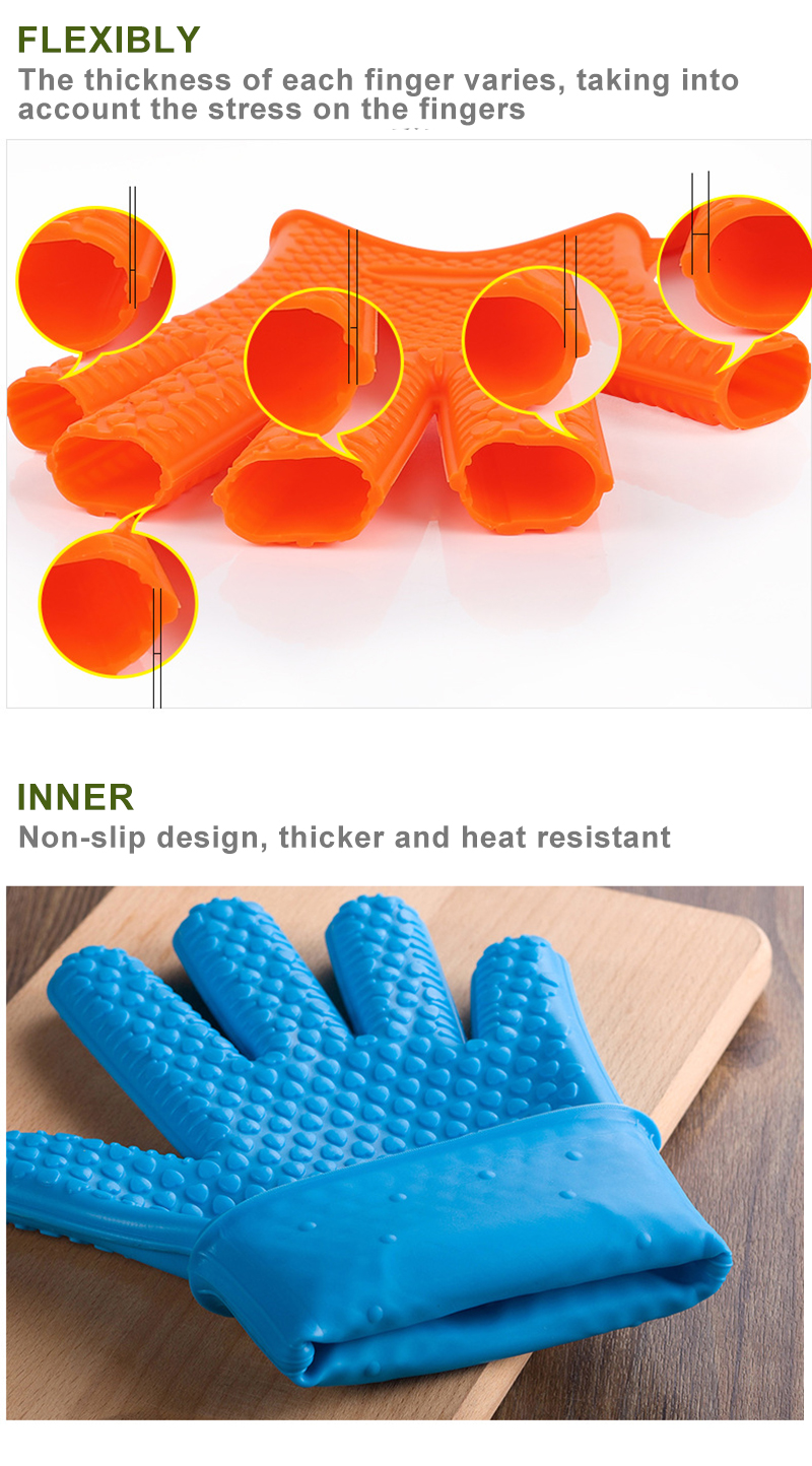 Resistant MAX Heat Silicone BBQ Grilling Gloves For Cooking Baking Barbecue Potholder