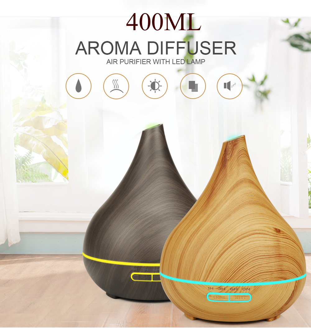 400ml Capacity Mini Aroma Oil Diffuser Wooden Aromatherapy Machine Quiet Remote Control Aroma Diffuser with LED Light