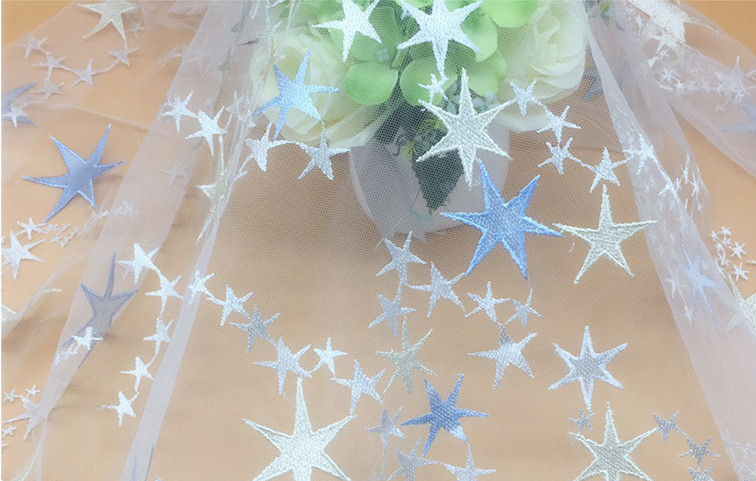 2018 summer new style mesh based Star embroidery lace fabric /children'dress fabric