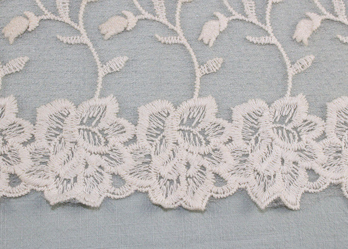Apparel Floral Double Edge Bridal Embroidered Tulle Lace Fabric 130CM Width