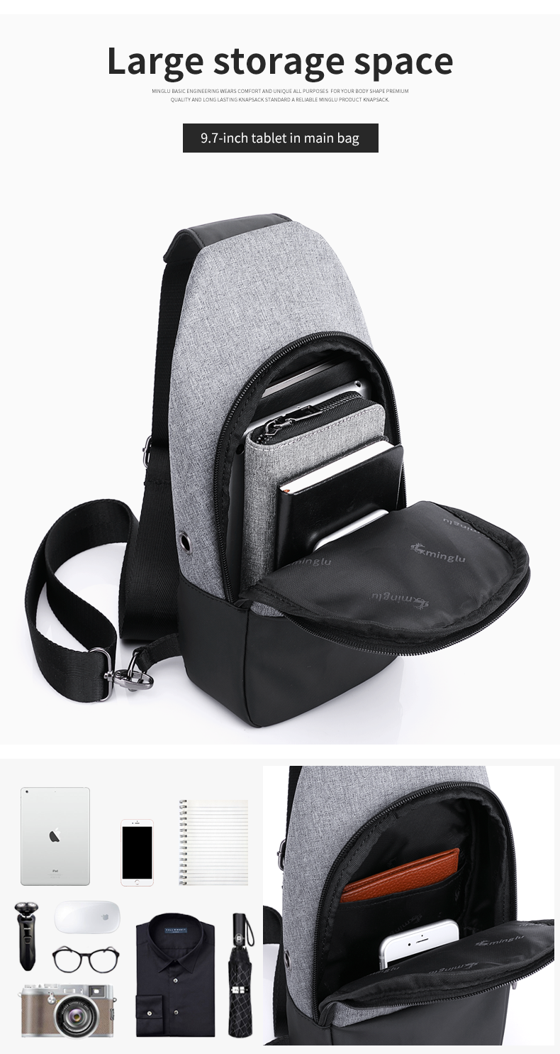 Wholesale OEM custom logo men waterproof light Korean style crossbody trend mens chest bag sling bag