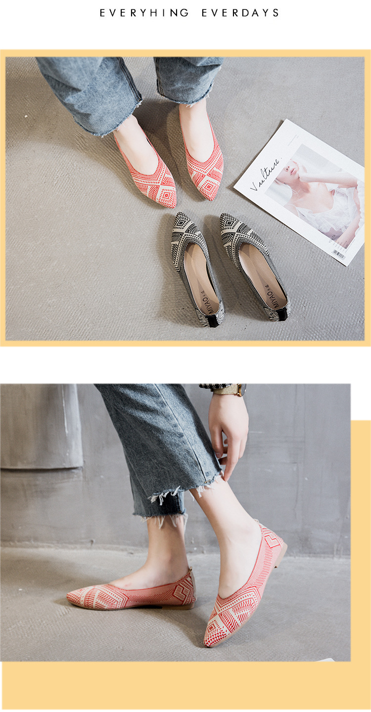 Hot Sale Lightweight Breathable Women's Shoes Pointed Toe Geometric Pattern Casual Flats