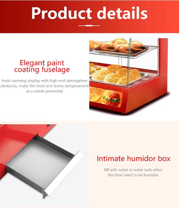 3 Layers Red Snack Food Warmer Showcase for Commercial Food Preservation Solution