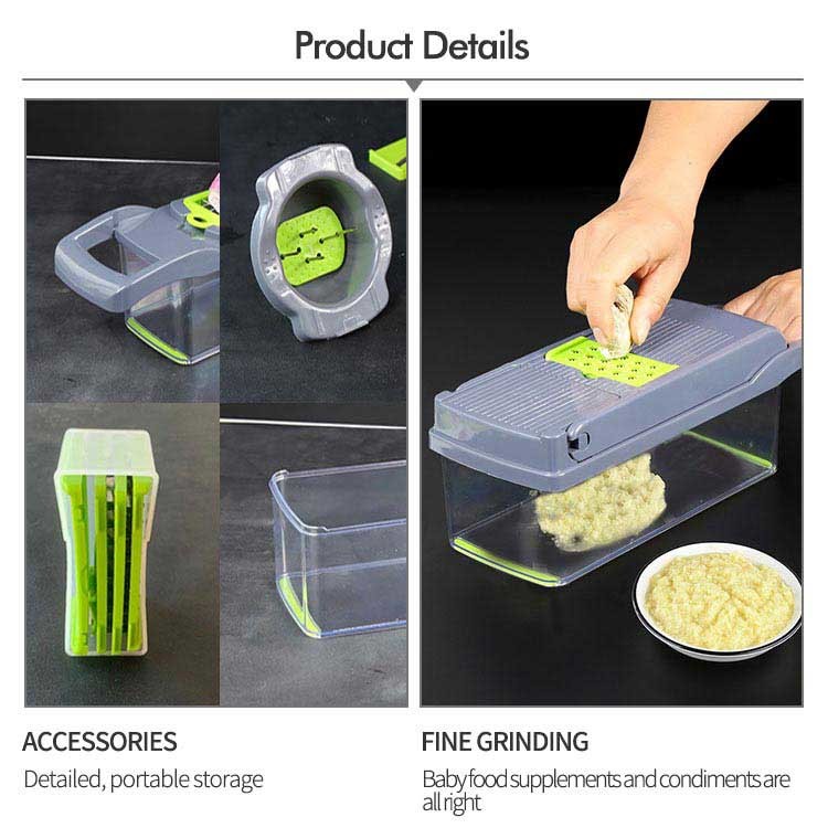 Mulitfunction 7 Shape Blades Green Vegetable Chopper With Container