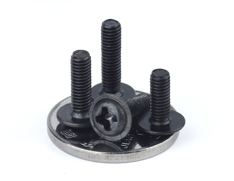 Black Oxide Alloy Steel Phillips Screw With Washer , Flanged Round Head Screws