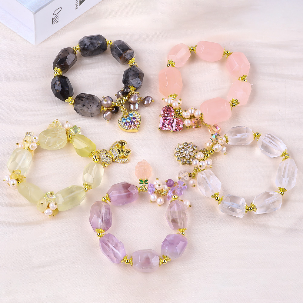 Handmade Gemstone Bracelet Adjustable Charm Black Rutilate Quartz Bracelet Natural Stone Pearl Jewelry For Daily Wearing