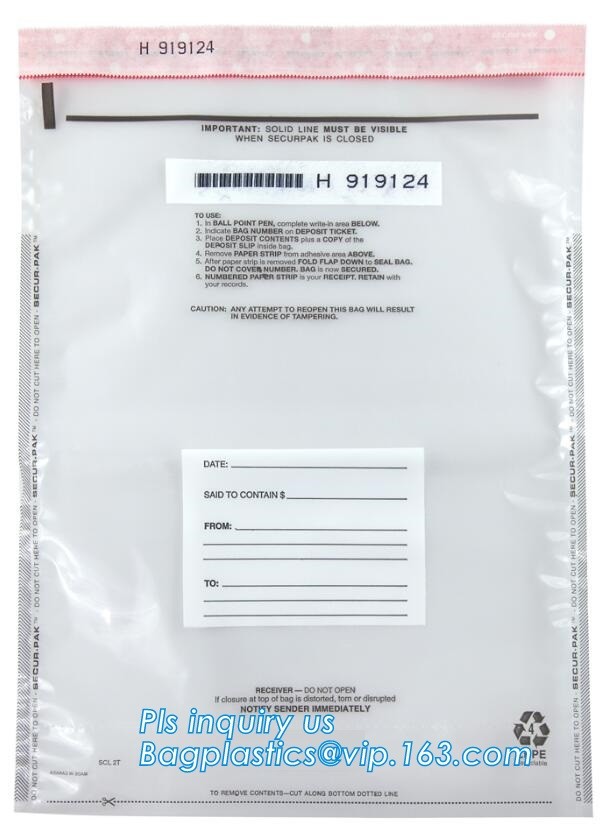 security deposit bags bank deposit bags cash deposit bags, general bank plastic deposit bags supply, Coin and Bank Note