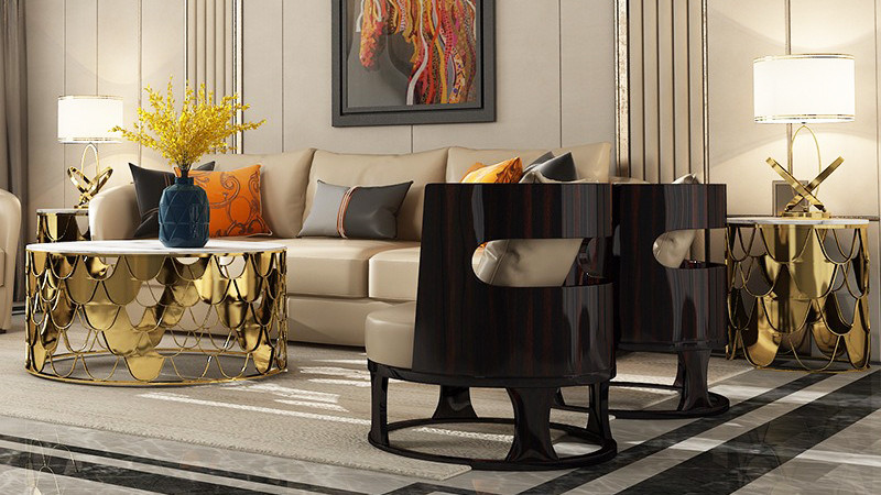 Living Room Coffee End Table With Marble Top Stainless Steel Leg