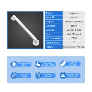 China Anti Slip ABS Bathroom Safety Handles , Wall Mounted White Bathroom Grab Bars wholesale