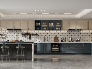 China Versatile French Style Kitchen Cabinet With Indigo Blue And Cream Contrasting Design wholesale