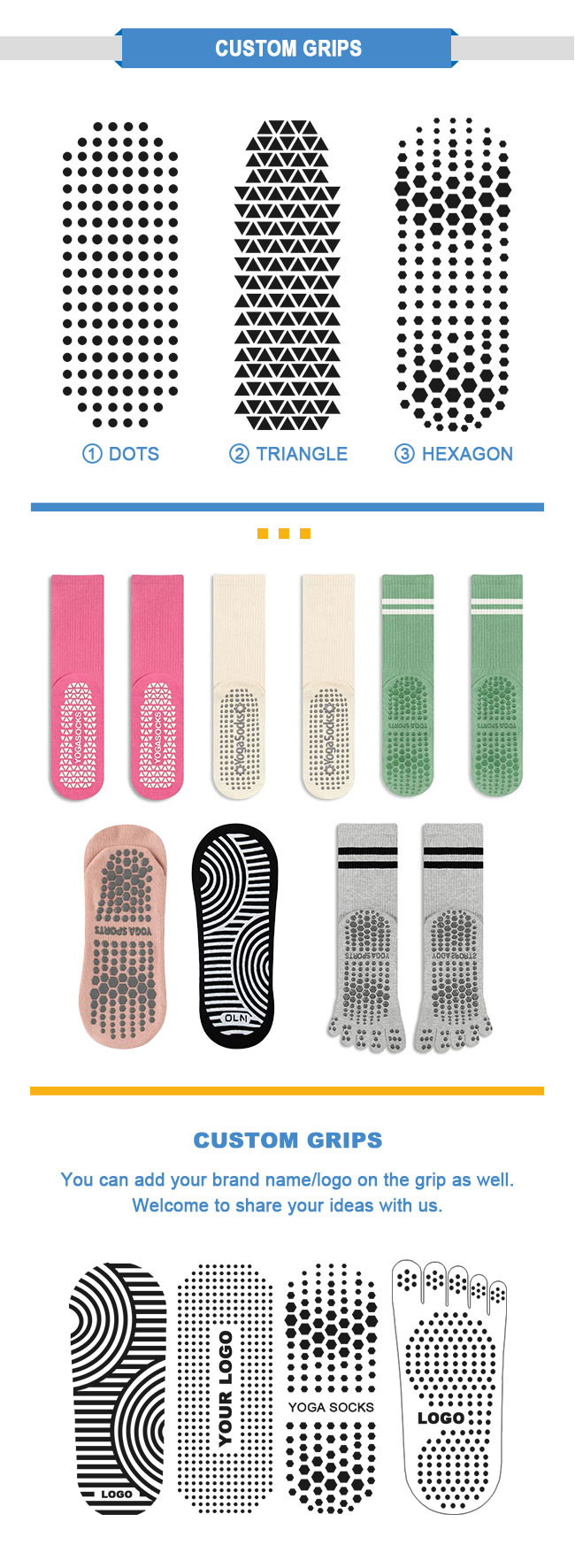 Cotton Open Toe Yoga Socks Non Slip Women's Pilates Grip Socks