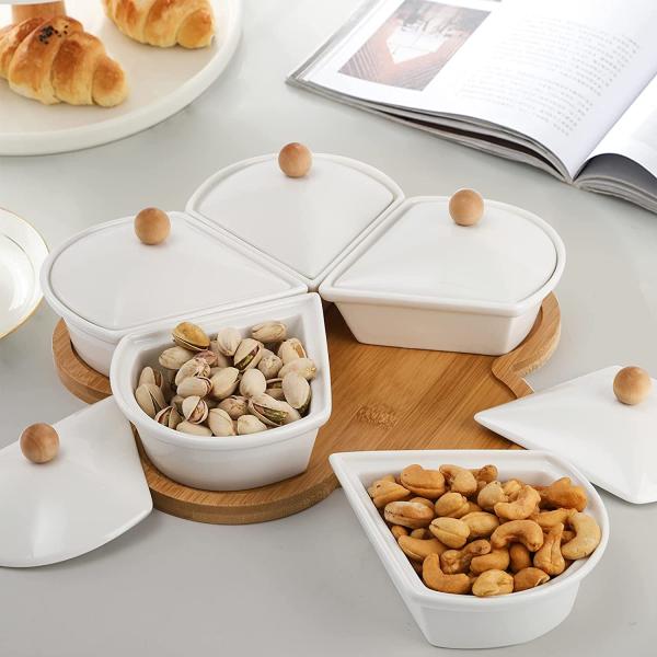 Circular Sector Shape Ceramic Divided Plate Tray For Appetizer Chips
