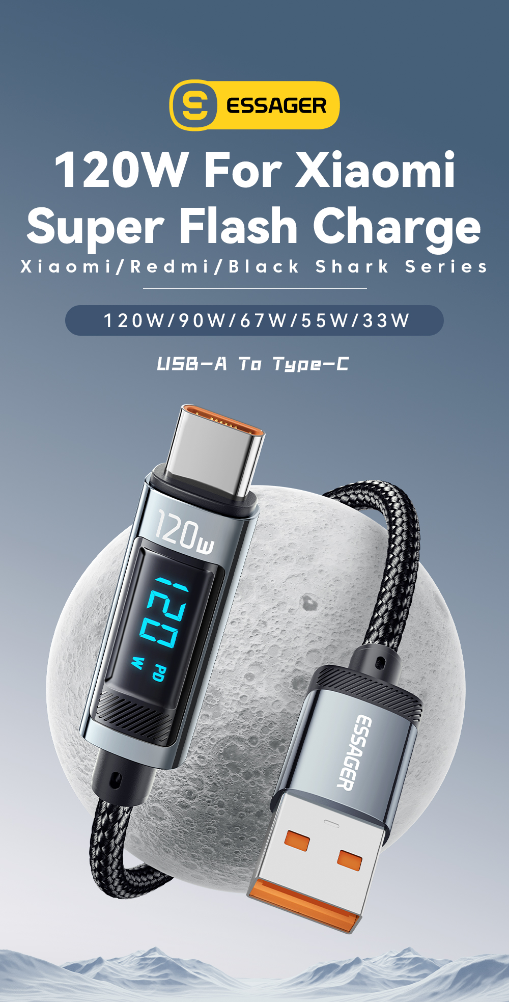 USB 2.0 Type C Charging Cable USB A To USB C 120W ES-X47 Series
