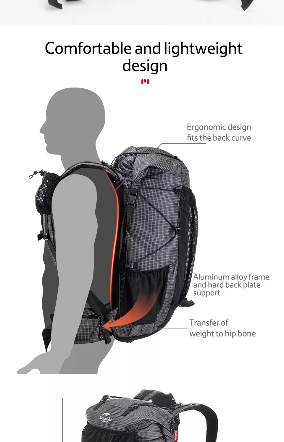 Black ODM Waterproof Hiking Backpack 65 Litre Mountain Climbing Backpack Outdoor