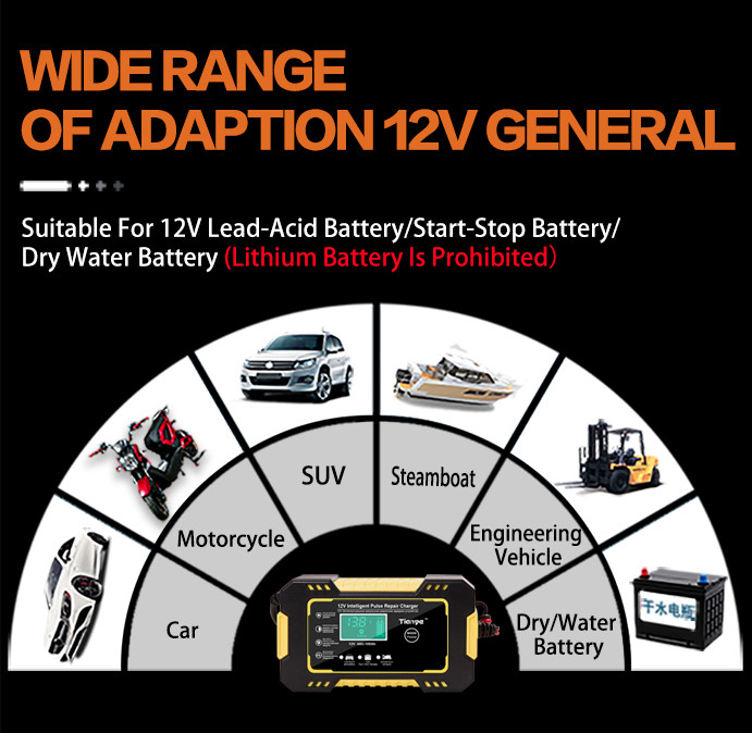 Portable Intelligent Pulse Repair Battery Charger 6A 12V