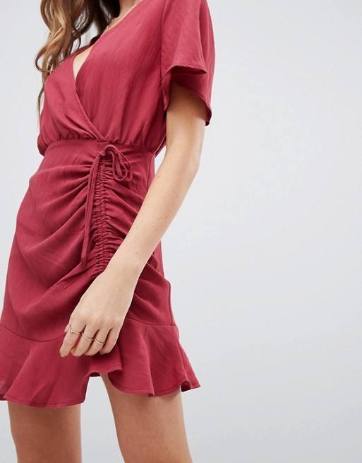 custom make short sleeve plain red girls mini dress